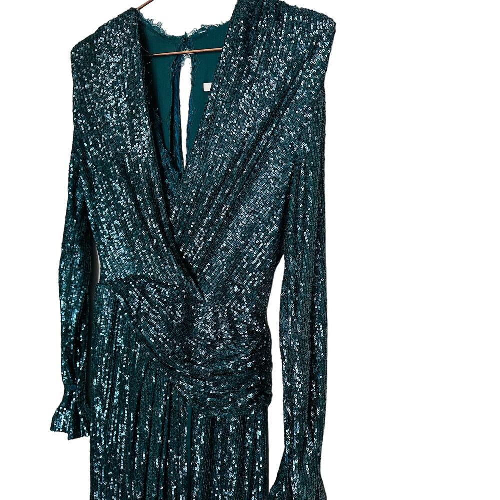 JONATHAN SIMKHAI Sequin Embroidered Long Sleeve Draped Front Marine Gown Size 2 - Picture 6 of 14